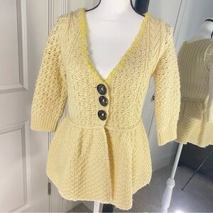 Free People Wheat and Yellow Wool Blend Crochet knit Peplum Sweater Size Small